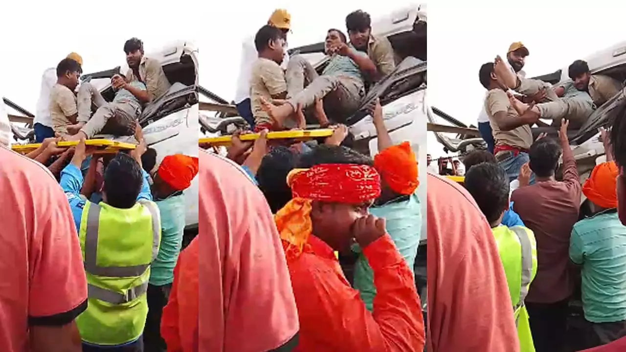 Heavy collision between truck and Dunfer, driver rescued
