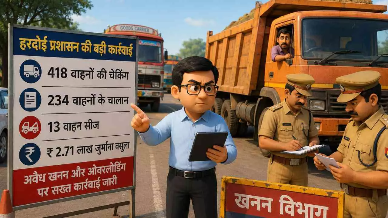 Hardoi News: हरदोई में अवैध खनन पर प्रशासन का बड़ा प्रहार, 234 वाहनों पर कार्रवाई, 13 वाहन जब्त