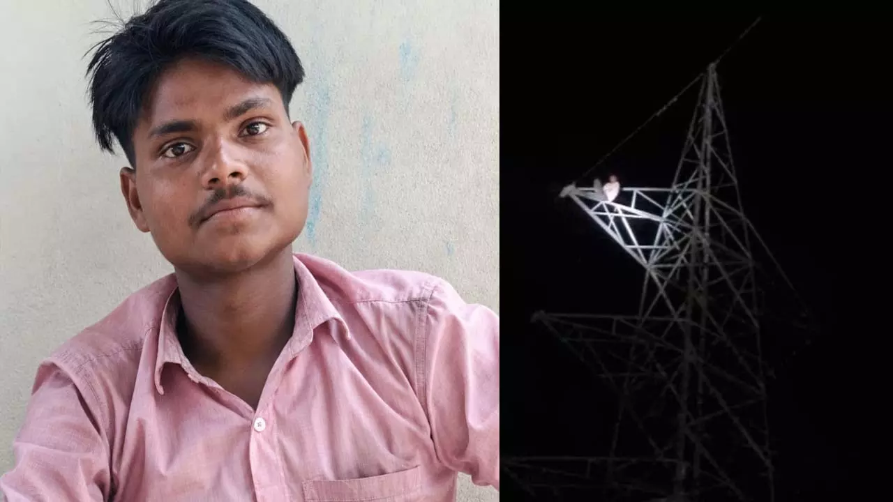 Youth climb at tower in frustration of not meeting girlfriend