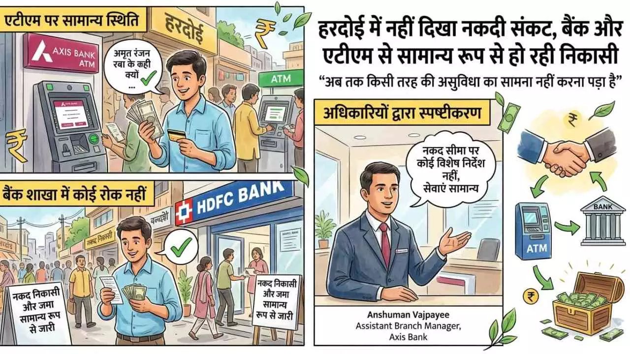 Hardoi News: हरदोई में नहीं दिखा नकदी संकट, बैंक और एटीएम से सामान्य रूप से हो रही निकासी Hardoi News: हरदोई में नहीं दिखा नकदी संकट, बैंक और एटीएम से सामान्य रूप से हो रही निकासी