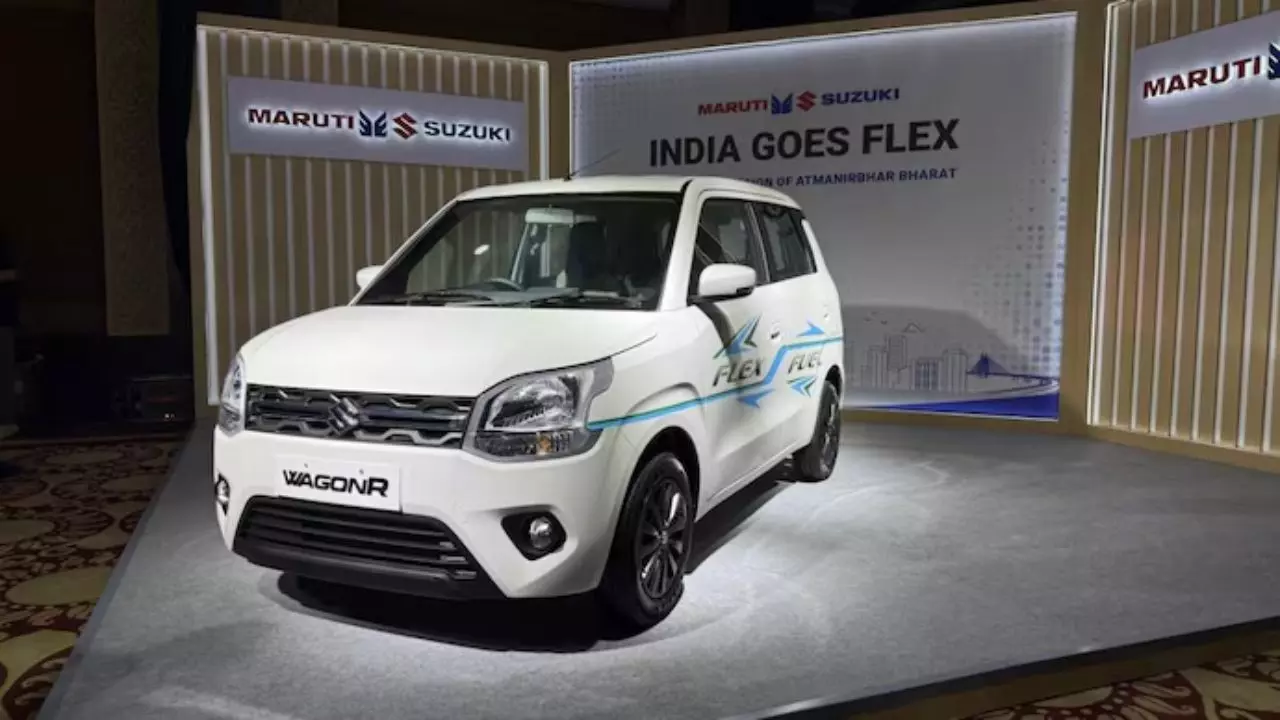 Maruti WagonR E100 flex fuel vehicle displayed as India moves toward 100 percent ethanol fuel adoption