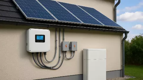 Solar Battery Life Guide 2026 Solar battery and rooftop solar panel system showing home energy storage and electricity backup solution