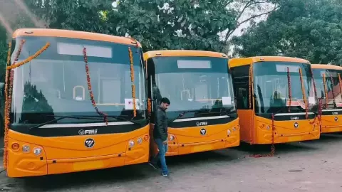 Prayagraj Electric Bus Service 2026 with new 11 Russian technology e-buses to start operation Prayagraj Electric Bus Service 2026 with new 11 Russian technology e-buses to start operation