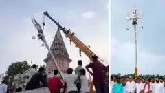 Ayodhya Maha Trishul: Indias Largest Maha Trishul Installed in Ayodhya, Devotees Gather