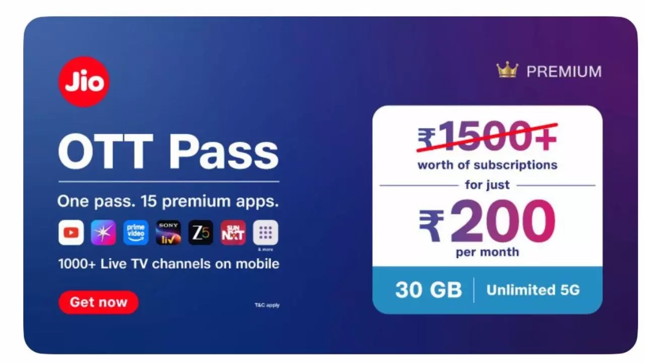 Jio OTT Pass: Get OTT Entertainment for a Year with 365GB Data for ₹2,000 Jio OTT Pass: Get OTT Entertainment for a Year with 365GB Data for ₹2,000