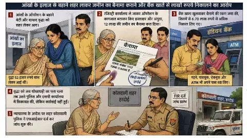 Hardoi News: ऑपरेशन के कागजात बताकर करा दिया जमीन का बैनामा, वृद्धा ने लगाया लाखों की ठगी का आरोप