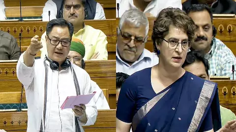 अमित शाह तैयार..., संसद में हंगामे के बीच किरेन रिजिजू का बड़ा बयान, प्रियंका गांधी ने दिया साफ संदेश