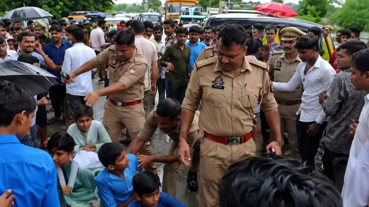 बच्चों को घसीटा, मारी लात...महोबा प्रोटेस्ट में पुलिस ने पार की हदें! वायरल वीडियो ने खाकी की खोली पोल