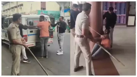 प्रेमिका की हत्या के आरोपी को पुलिस ने रस्सी से बांधकर पीटा, क्राइम सीन रीक्रिएशन का Video Viral