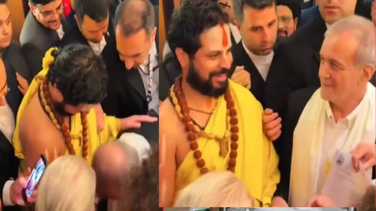 ईरान के राष्ट्रपति ने हिंदू संत के छुकर लिया आशीर्वाद! BRICS में फिर दिखा पेजेशकियान का खास अंदाज ईरान के राष्ट्रपति ने हिंदू संत के छुकर लिया आशीर्वाद! BRICS में फिर दिखा पेजेशकियान का खास अंदाज