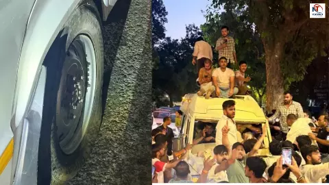 Rahul Gandhi Detained as Delhi Police Bus Gets Punctured Rahul Gandhi Detained as Delhi Police Bus Gets Punctured