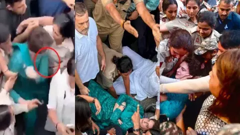 प्रियंका गांधी ने महिला पुलिसकर्मी को मारी कोहनी? BJP का बड़ा आरोप, राहुल पर भी धक्का देने का दावा