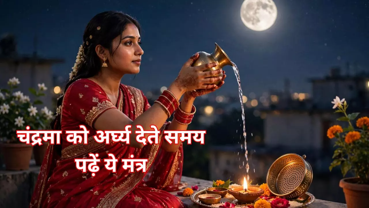 Karwa Chauth Ka Chand Mantra चंद्र को अर्घ्य देते समय पढ़ें ये मंत्र, जानें देश में कब निकलेगा चांद? Karwa Chauth Ka Chand Mantra चंद्र को अर्घ्य देते समय पढ़ें ये मंत्र, जानें देश में कब निकलेगा चांद?