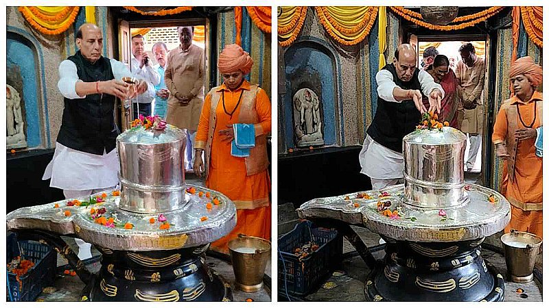 Lucknow पहुंचे रक्षा मंत्री, मनकामेश्वर मंदिर में दर्शन और मुस्लिम धर्म गुरुओं से मुलाकात..सबका साथ-सबका विकास का मंत्र