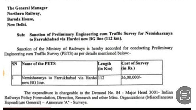 Hardoi News: फर्रुखाबाद से नैमिषारण्य के लिए रेल लाइन बिछाने को लेकर सर्वे के आदेश जारी, जल्द शुरु होगा कार्य